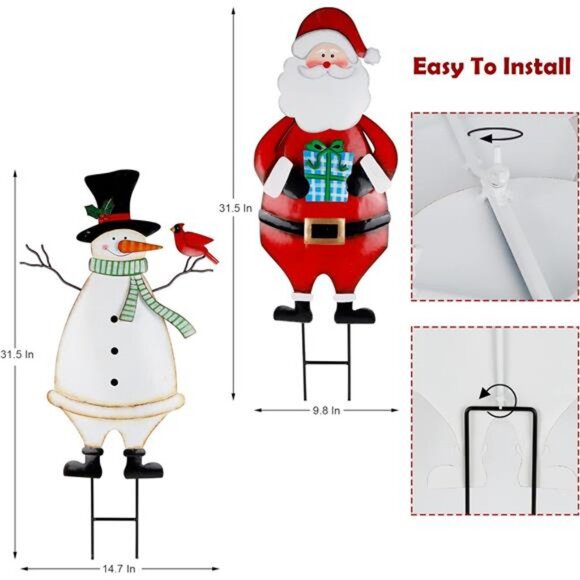 2 Pack Christmas Garden Metal Stakes, 31.5 Inch Decorative Snowman - Picture 4 of 8